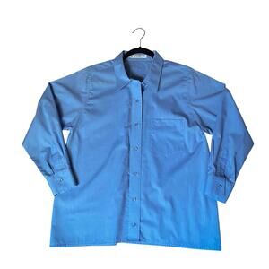Foxcroft Women's Wrinkle Free Button Down Shirt Blue Solid Cotton Blend Size 18